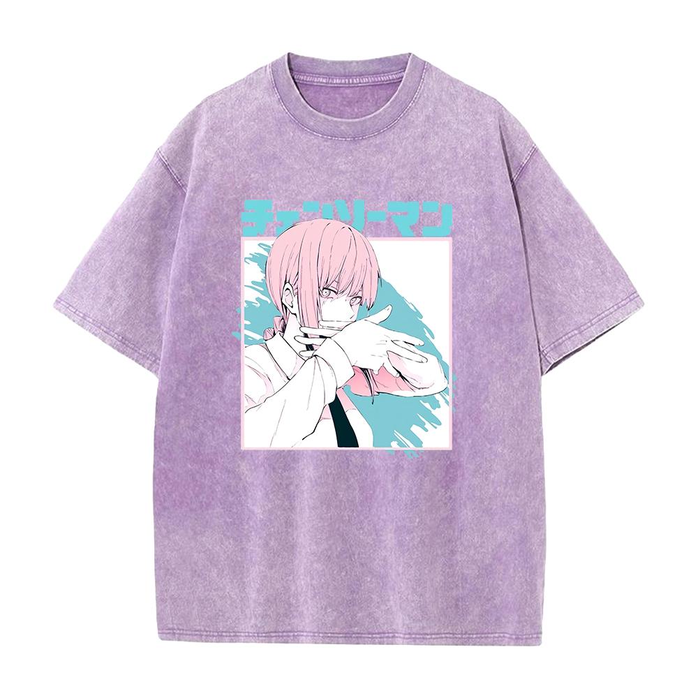 Anime Chainsaw Man Makima Printed T Shirt Men Women Manga Tshirts Pllus Size Tshirts Harajuku Prevalent Washed Cotton Tee