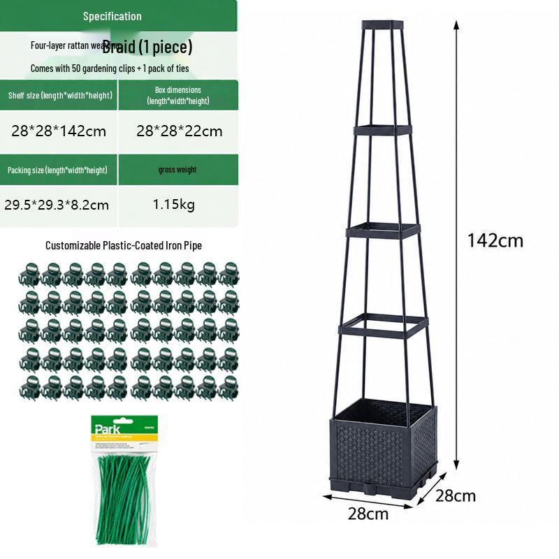 Balcony and Rooftop Vegetable Planting Box with Tomato Cage: Durable Plastic Flower Pot Container for Home Gardening.