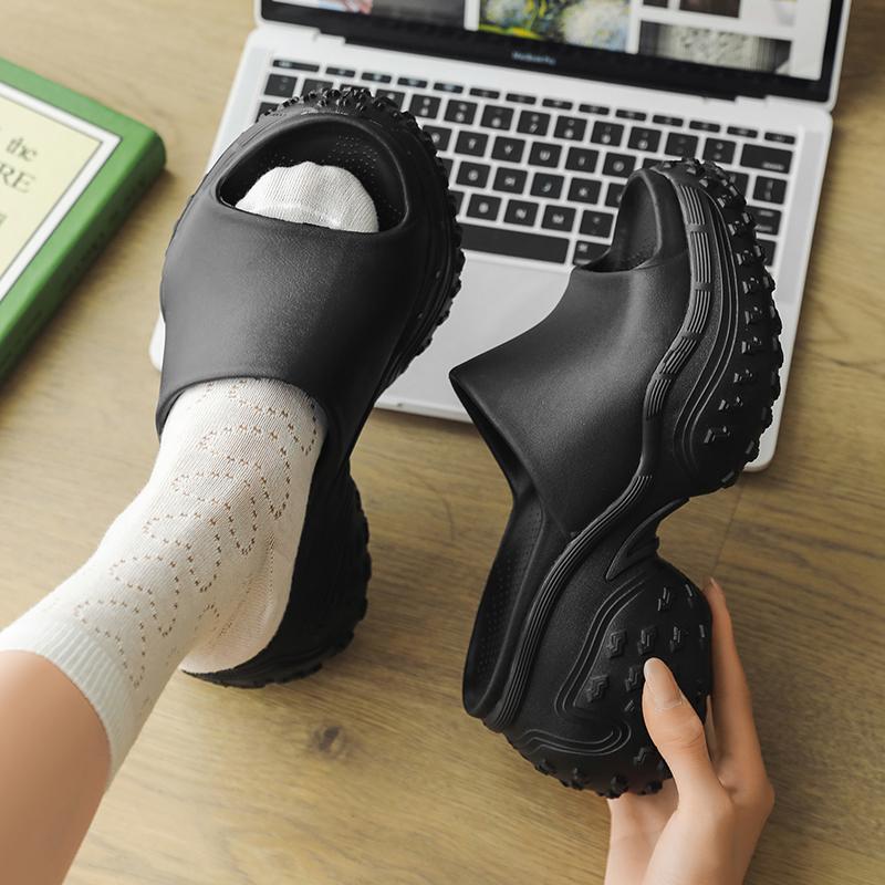 Fashion White Summer High Heel Slippers Thick Bottom Anti-Slip Slippers Open-Toe Comfortable Wear-Resistant EVA Suitable for Outdoor Use