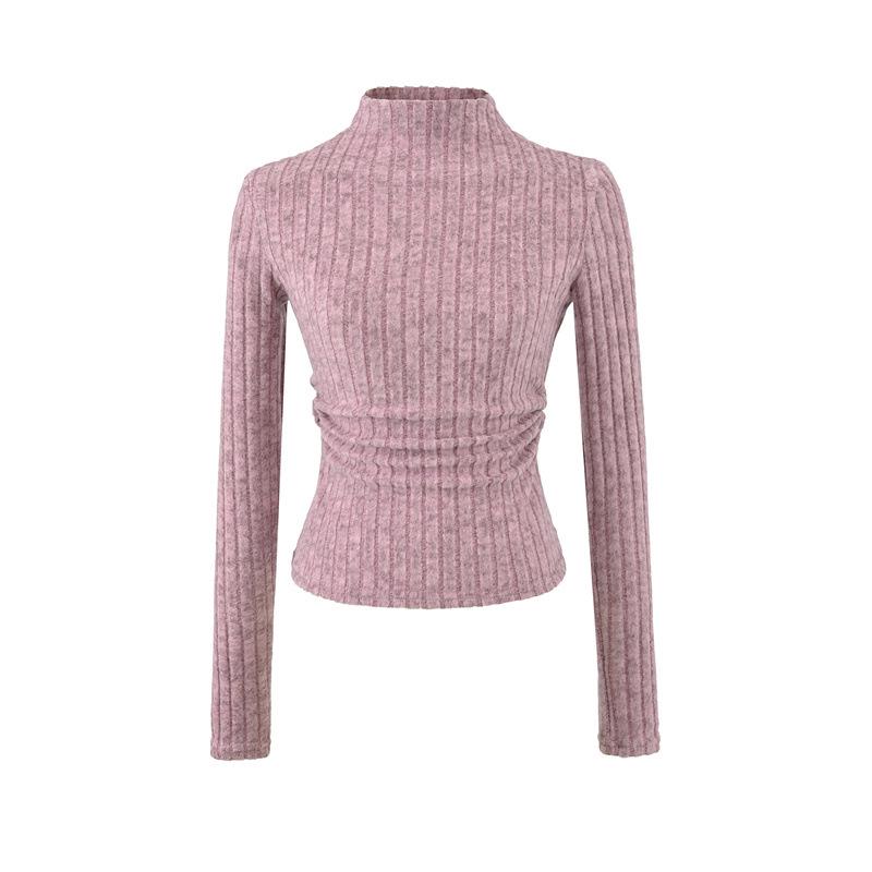 

Women s Corduroy Waist-Cinching Long-Sleeve T-Shirt - Chic & Gentle Autumn/Winter Layer L рожевий