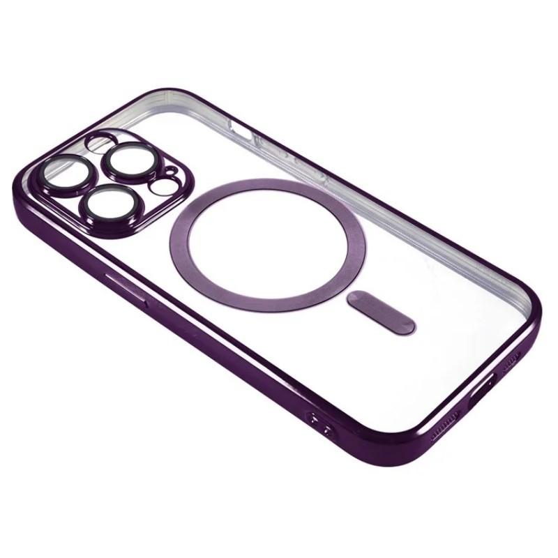For iPhone 15 Pro Max Magnetic Case WANLONFENG Electroplated TPU Cover with Lens Film+2Pcs Tempered Glass