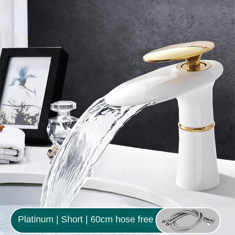 Waterfall faucet bathroom bathroom cabinet washbasin above counter basin copper single hole basin hot cold water faucet black