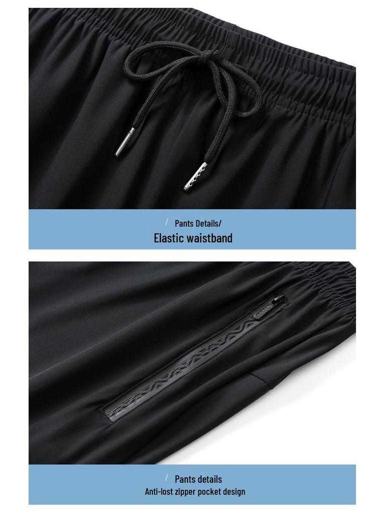 2026 Summer Men's Ice Silk Casual Sports Set: Round Neck Short Sleeve & Long Pants