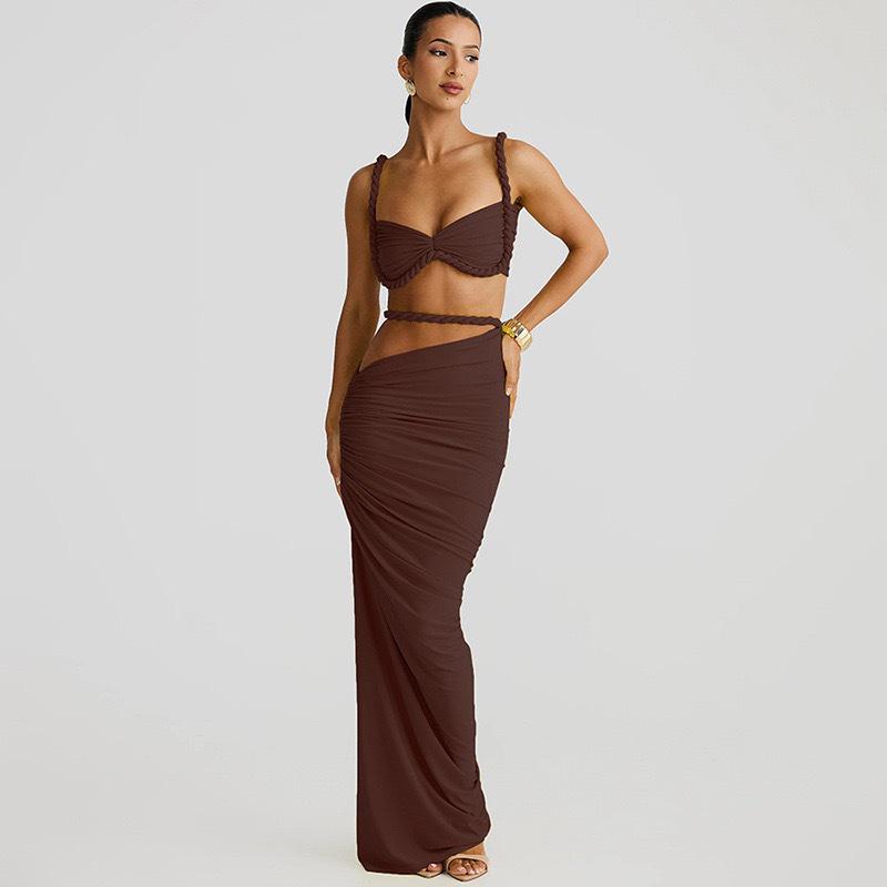 Damen Sexy Rückenfreier Neckholder Badeanzug & Bodycon Midi Rock Set