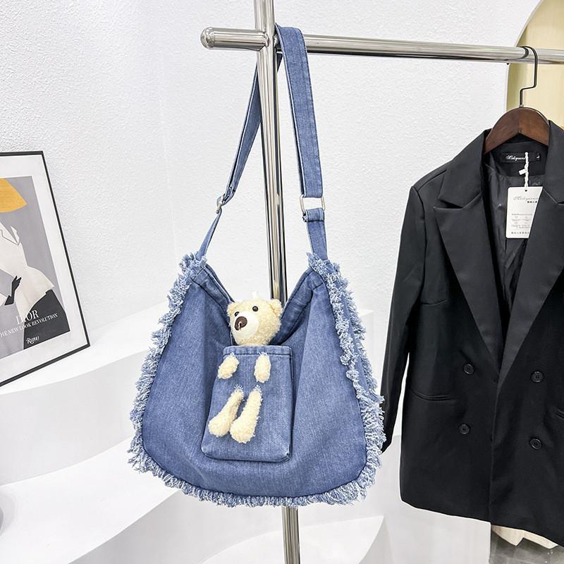 Large Street Style Denim Handbag Trendy Korean Shoulder Bag 2023 Fashionable Design