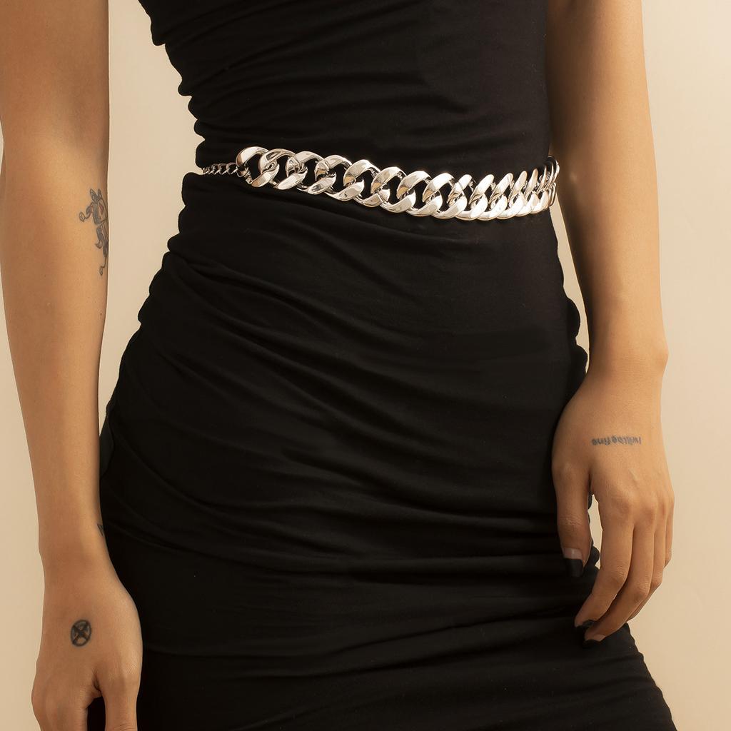 Punk Hip Hop Exaggerated Body Chain, Simple Single-Layer Thick Chain Dress Accessories Waist Chain