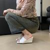 Women's Slippers 2025Summer New Leather Slippers Wedges Slippers for Women Open Toed High-heeled Slipper Sandalias Mujer