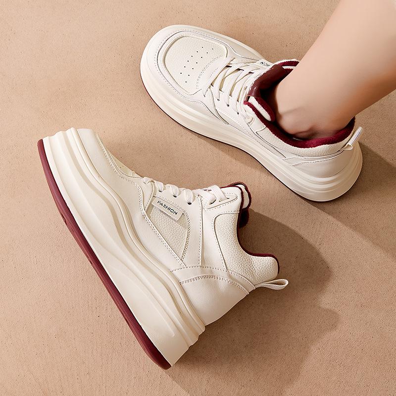 Women's Shoes 2026 Spring and Autumn New Casual Low Top White Shoes Women's Versatile Leather Women's Shoes Thick Sole