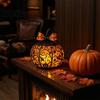 Warmes Nachtlicht 1/2 Stück Halloween Schleife Kürbislicht, Buntglas Schreibtischlampe, Gruselige Jack-o'-Lantern Nachtdekoration für Zuhause Büro Harzlichter