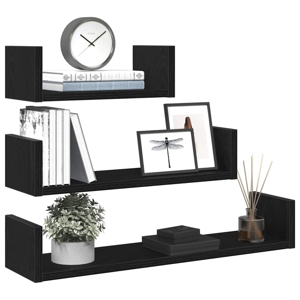 Wall Shelves (3 pcs) Black Oak Effect Wood Based Material