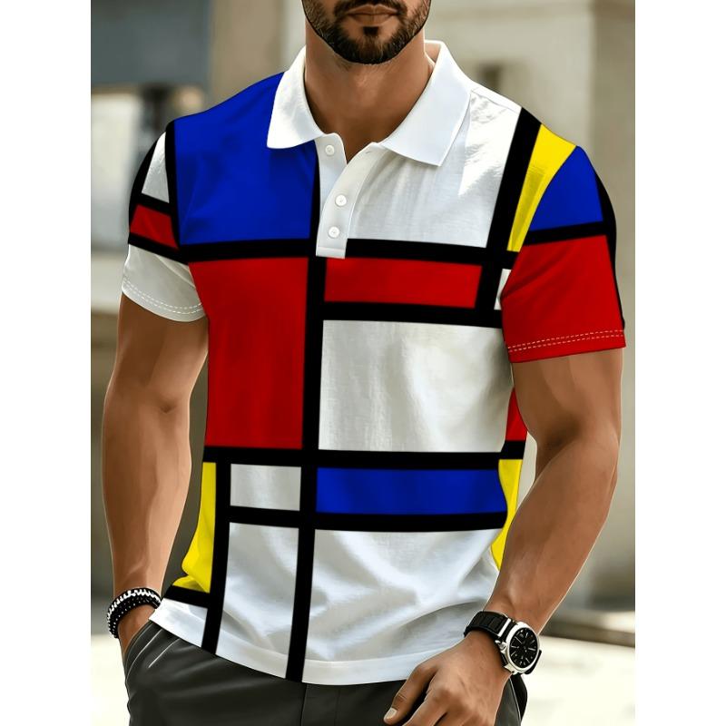 Men's Novelty Polo, Mondrian Style Print