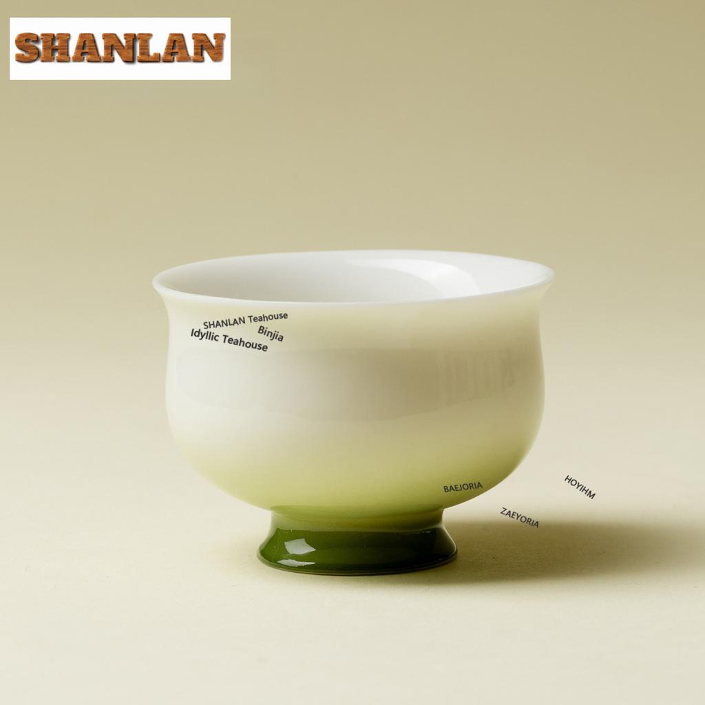 2pc/set Gradient Green Teacup Vintage Tea Bowl Beautiful Tea Cup Tea-tasting Fragrance Cup Chazhan Master Cups Accessories 40ml