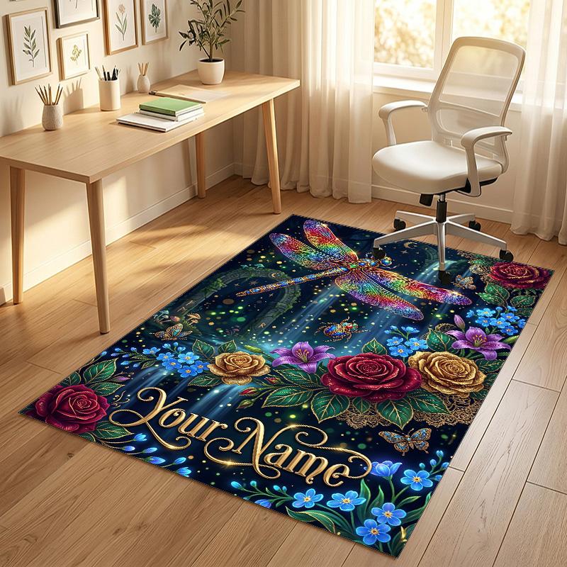 Dragon Phoenix Theme Crystal Velvet Rug Personalized Custom Name Text Soft Floor Mat Home Decor