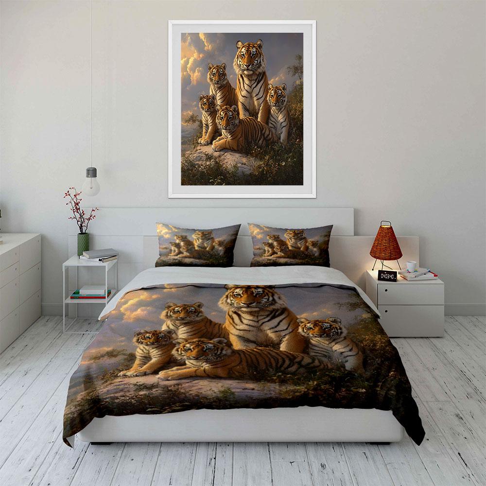 "Tiger Family Decorative Set" Soft Skin-Friendly Bedding Set Includes 1 Duvet Cover And 2 Pillowcase Gift