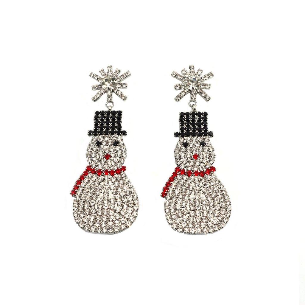 Trendy Rhinestone Snowman Earrings for Christmas Parties – Colorful, Cute, and Cool Cross-Border Fashion Gift