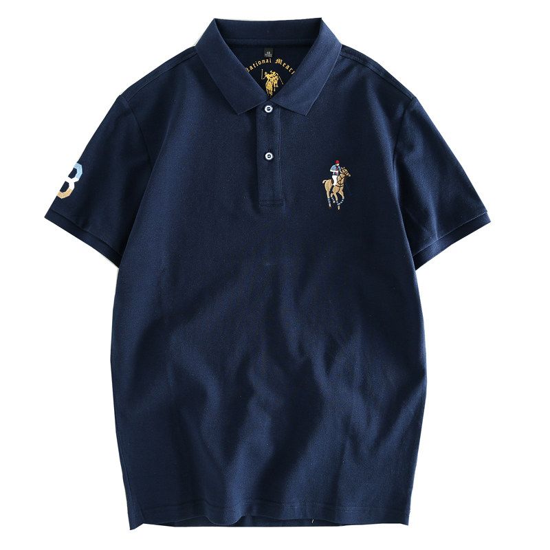 Export Surplus Heavy Embroidery All-Cotton Polo Shirt for Men, Spring/Summer Loose Casual Versatile Turn-Down Collar Short-Sleeve T-Shirt