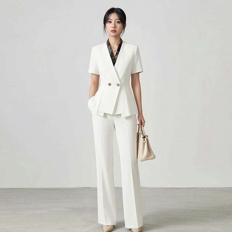 Damen Sommer Kurzarm Professionelles Hosenanzug-Set