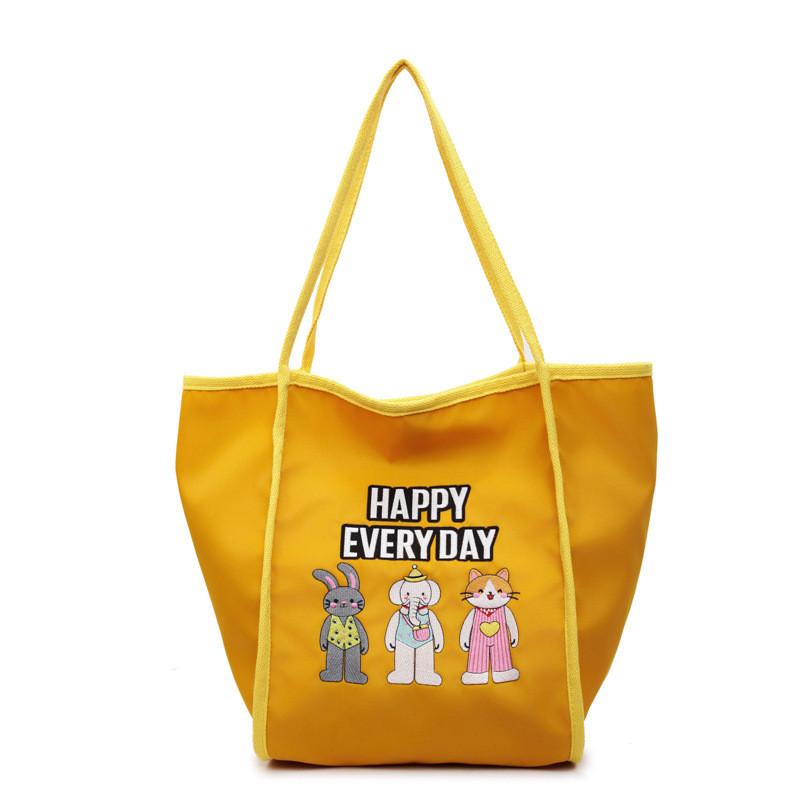 Day Every Happy Letter Large Embroidery Tote Bag Shopping Bag For Daily Use