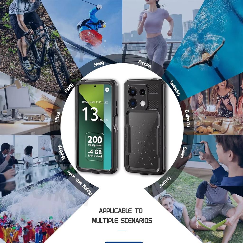 Custodia impermeabile di lusso IP68 a 360° per Xiaomi Redmi Note 13 12 Pro 5G, antipolvere e anticaduta, per Redmi Note 13 Pro 5G.