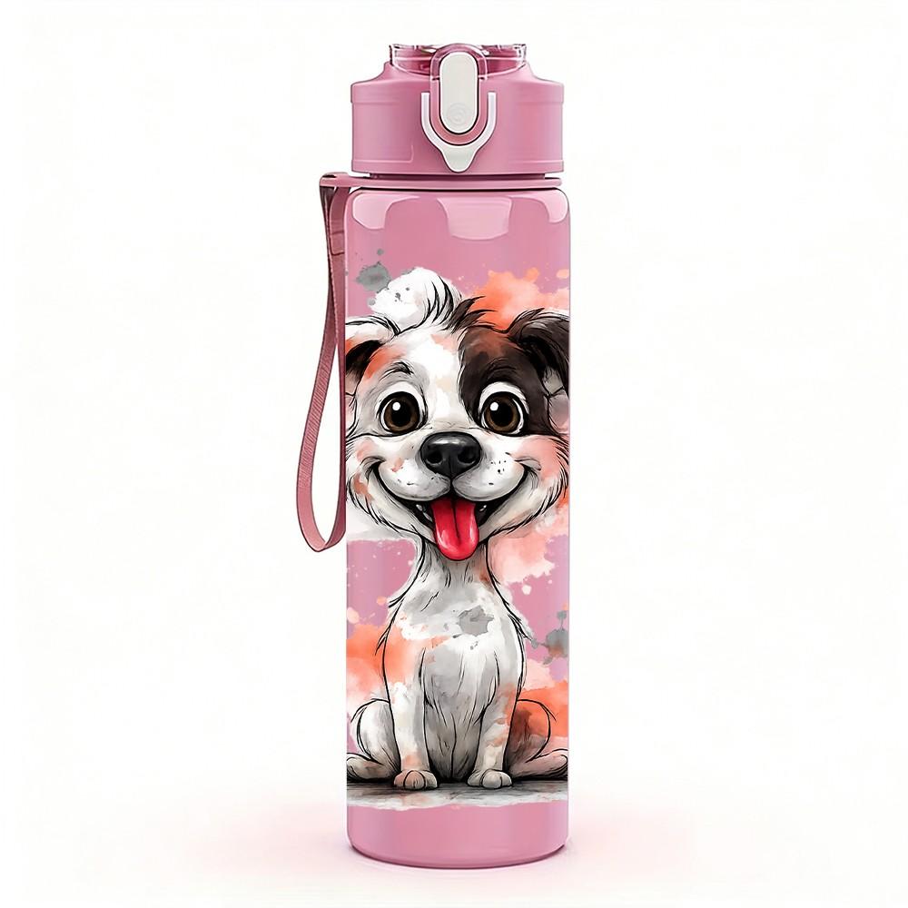 1PC Spot Puppy Dog Watercolor Portrait Print 750ml Color Plastic Sports Water Bottle Leakproof Flip Straw Lid Suitable for Sports Office Home Use