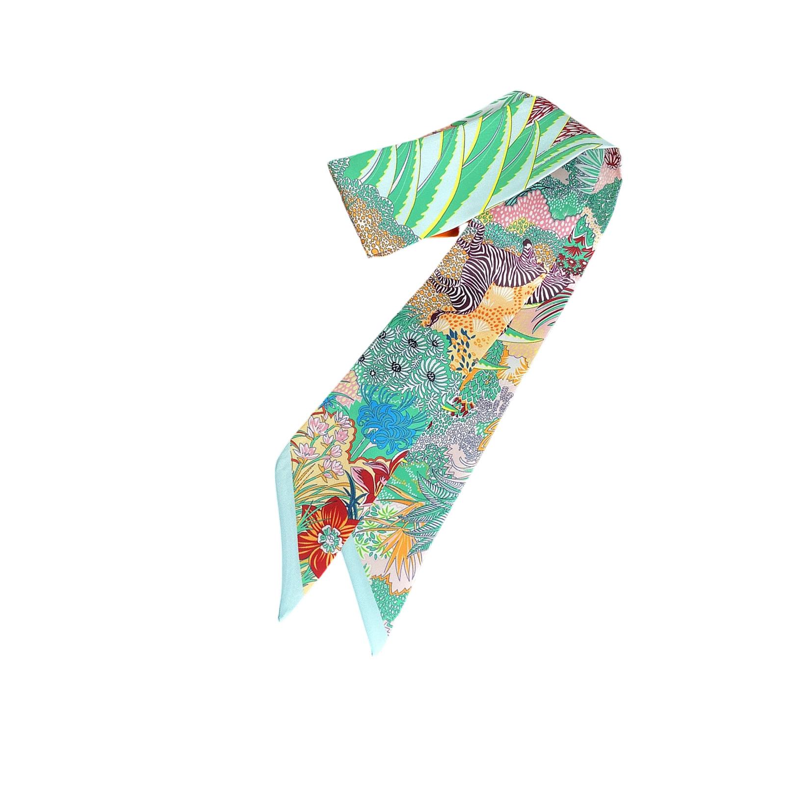 

Легкий полиэстеровый шарф с цветочным принтом, универсальная бандана для волос, шейный платок, летний модный аксессуар зелёный