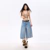 Fashion Summer Relax Fit Casual Wide Leg Cropped Capri Denim Pants For Women Trendy Versatile Loose Straight Slimming AllMatch Design