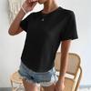 Ladies Summer Short Sleeve Round Collar Solid Color Loose Pullover Casual Knitted T Shirt Top