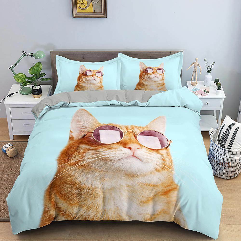 Astronaut In Space Cat for Girls Boy Teen Cute Pet Pattern Duvet Cover 3D Printed Quilt Cover for Bedroom Decoration Queen Size