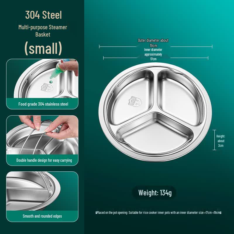 Dewei Chi 316L Stainless Steel Compartmental Steaming Plate with Handle 5 pieces