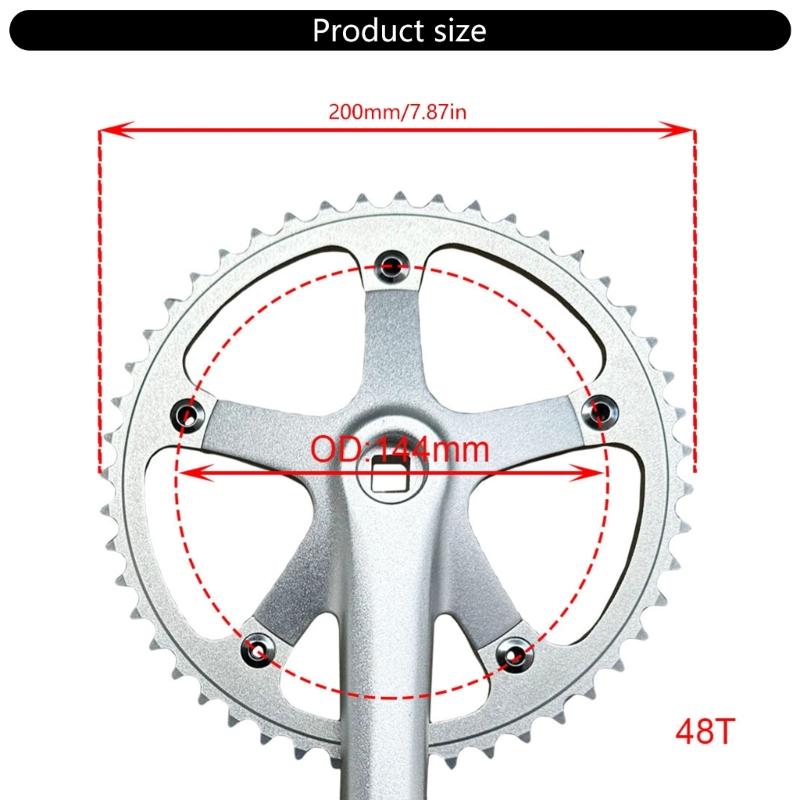 Mountain Bike Crank Arm Set with 144BCD 48T Chainrings Aluminum Alloy Crankset, Road Bike 165mm Single Speed Crankset