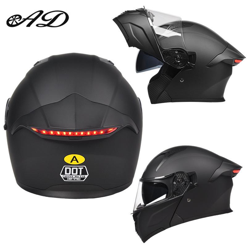 Unisex Full Face Flip-Up Motorcycle Helmet with LED Taillight, All-Season, 3C/DOT Certified