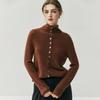 Women's Minimalist Rolled-Edge Cashmere Sweater - Semi-High Neck, Loose Fit, Slimming, Long Sleeve Knitted Base Layer