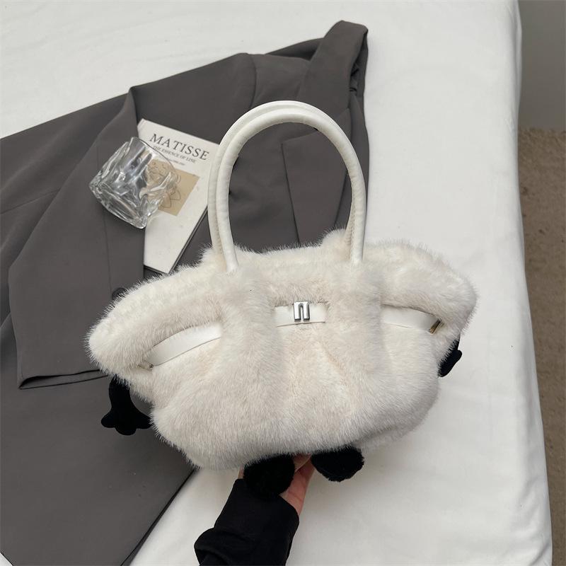 

2025 new plush bag women s portable vegetable basket bag pleated bucket bag fashion single shoulder crossbody hair bag women