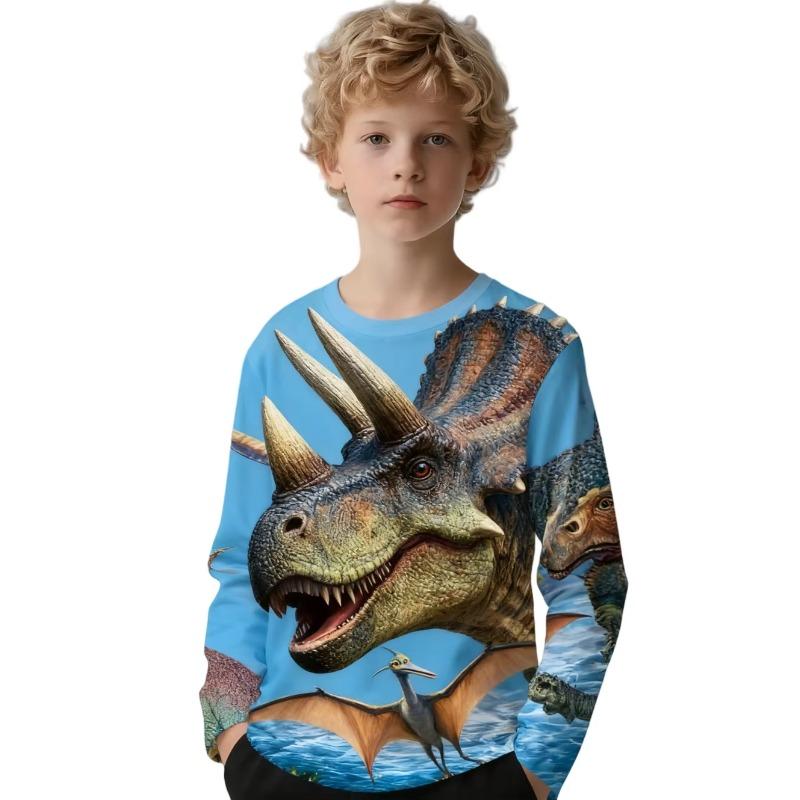 Children's 3D Printed Crew Neck Long Sleeve T-Shirt Fashion Versatile Trend Breathable Casual