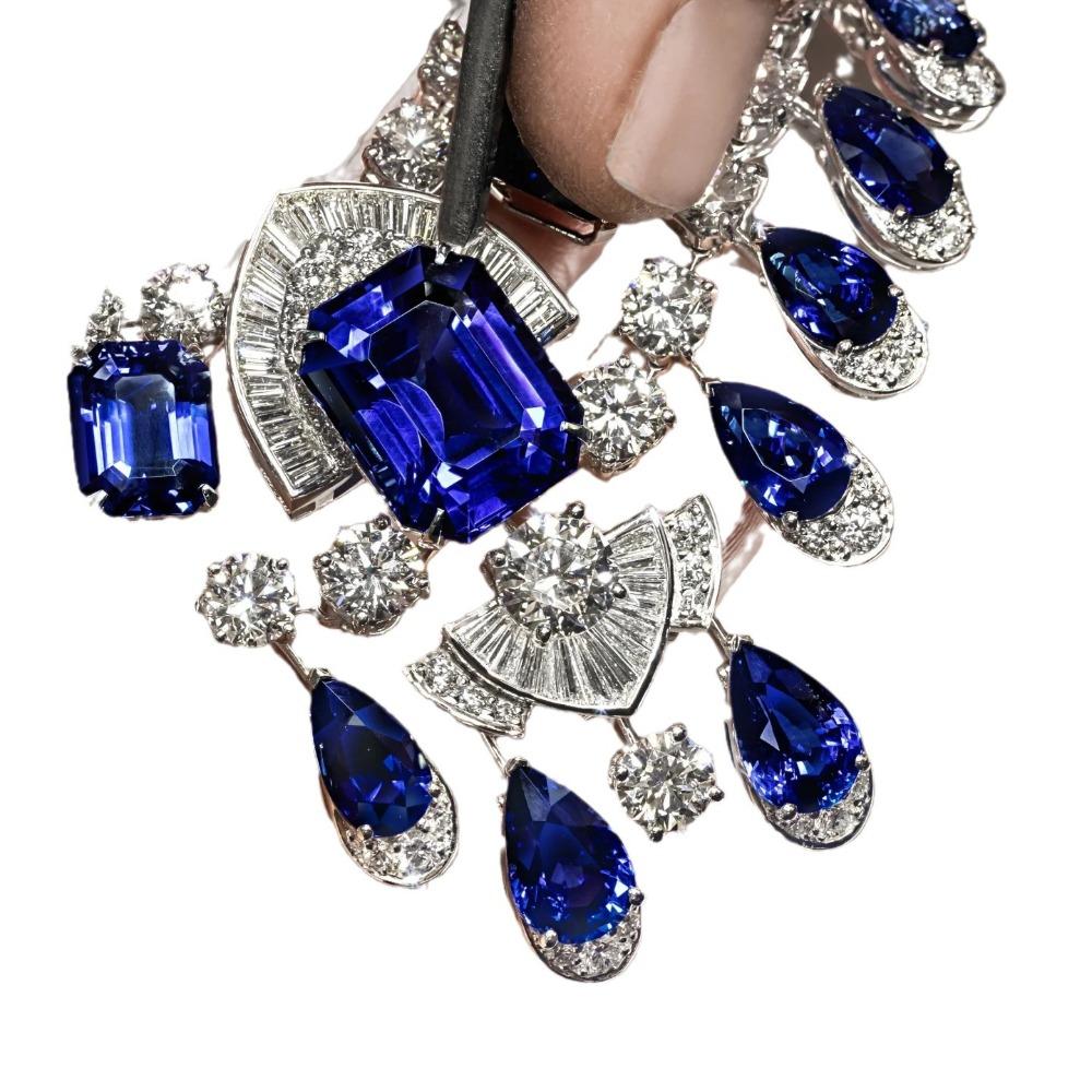 Royal Blue Sapphire Necklace Wedding Party Pink Diamond Set Light Luxury Yellow Diamond Jewelry for Women