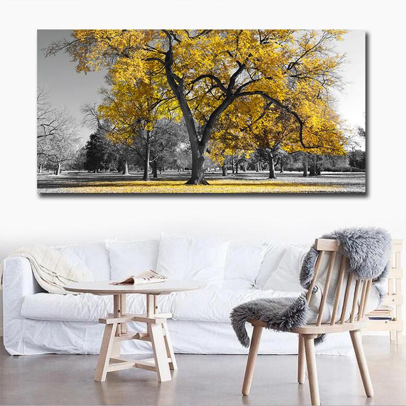 Poster Canvas Printing,Printed Giclee Canvas Prints,Modern Yellow Tree 1 Piece Big Size Canvas Art,Drop Shipping Canvas Painting