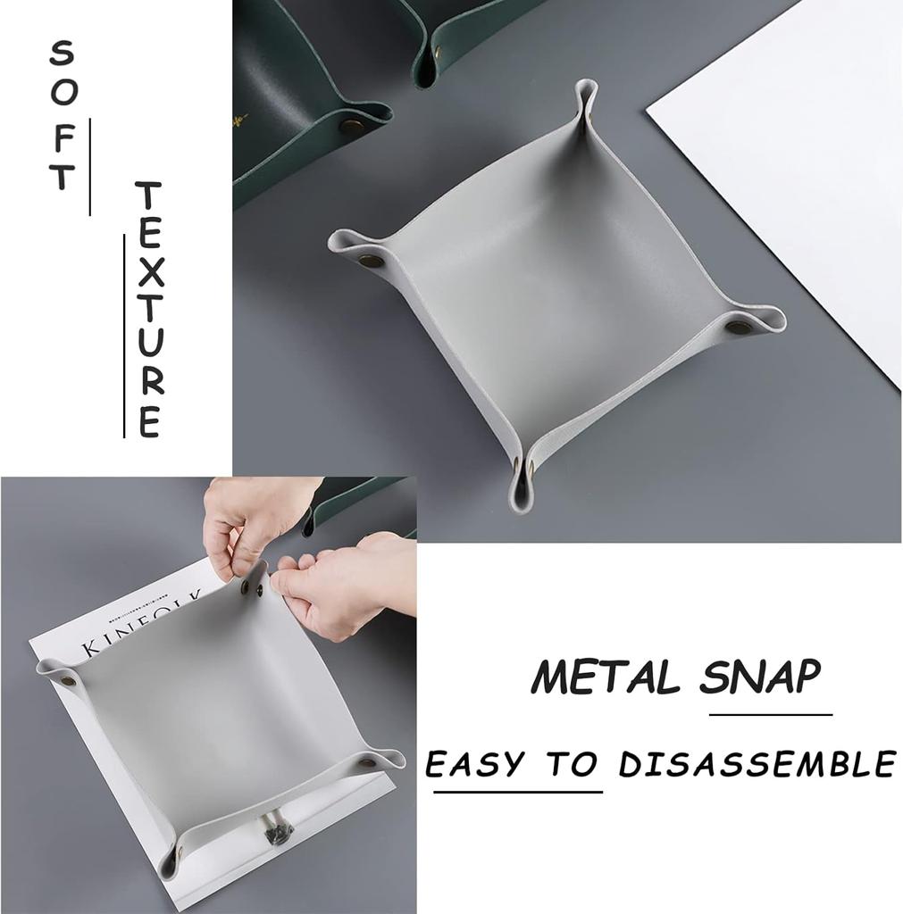 1PC 20cm/7.87inch Leather Storage Tray Dice Box Coin Desktop Jewelry Box Makeup Key Tray DIY Household Folding Tray Storage Case