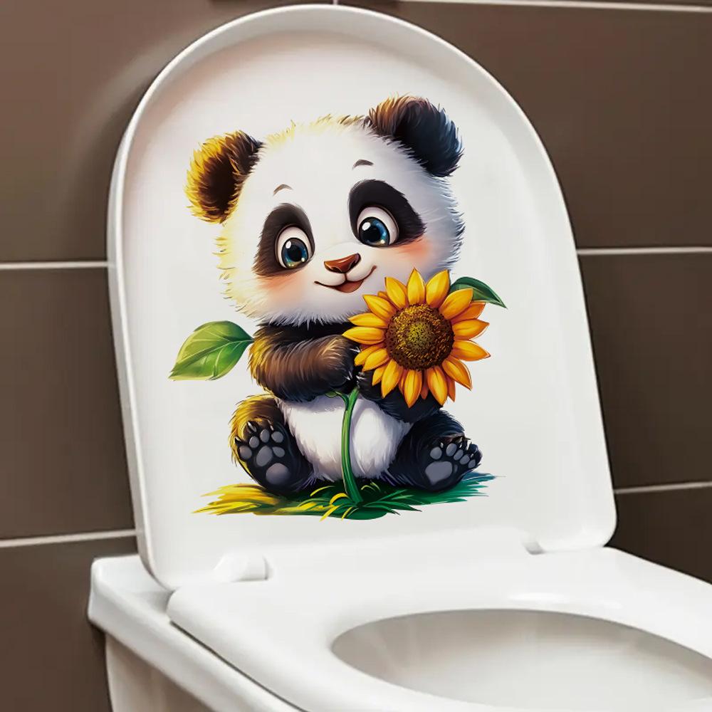 Cute Cartoon Panda Sunflower Toilet Wall Sticker Self-Adhesive Waterproof Removable Bathroom Home Decor Art