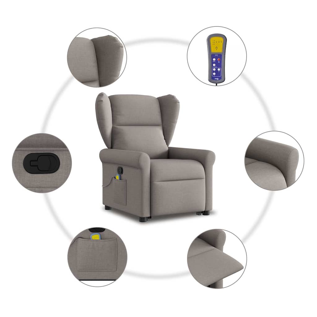Massage Recliner with Rising Aid Taupe Fabric