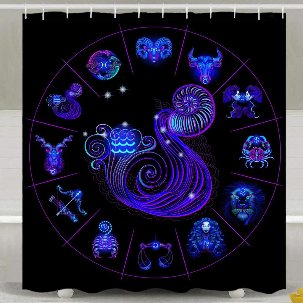 Aquarius Shower Curtain Bath Curtain Modern Waterproof Fabric Bathroom Curtains Accessories Constellation Theme Bathroom Decor