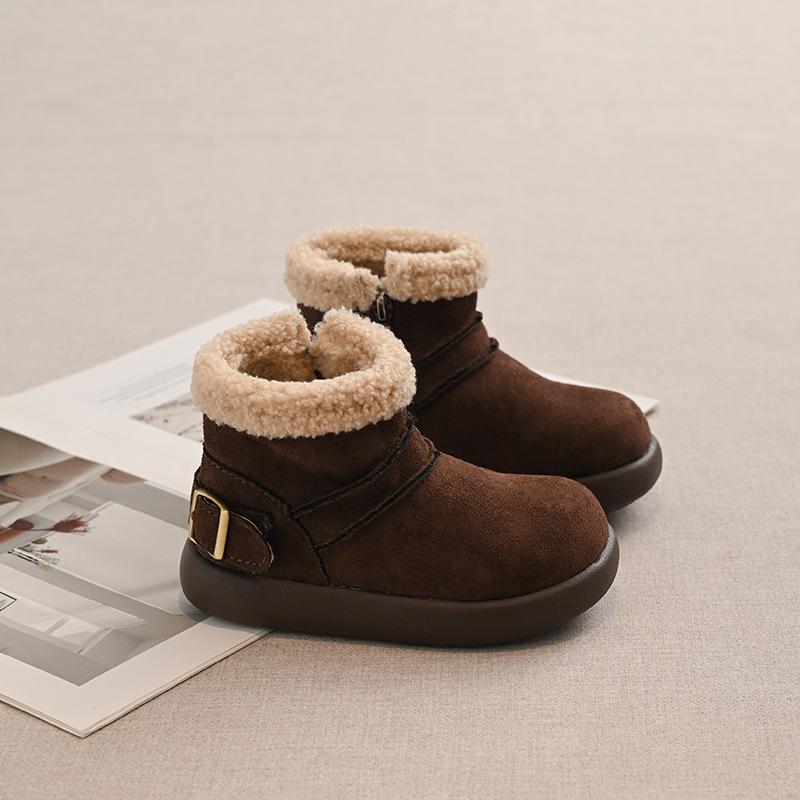 Children s Genuine Leather Snow Boots - Winter 2025 Warm Velvet Lambswool for Girls and Boys 26