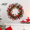 Festive Home Decor Christmas Wreath Wall Stickers, Red Berries And Pine Cones Garland Decals, Seasonal Window Filmes Waterproof PVC Decorative Clings