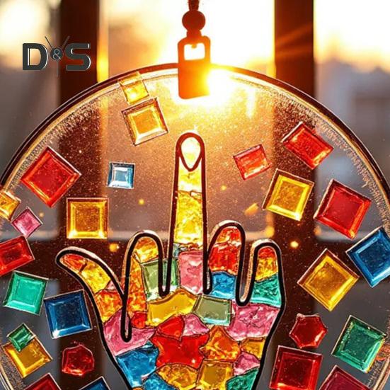 Sun Catcher Hanging Decoration with Metal Chain Colorful Hand-Painted Glass Panel Light Trap Decorative Accessory