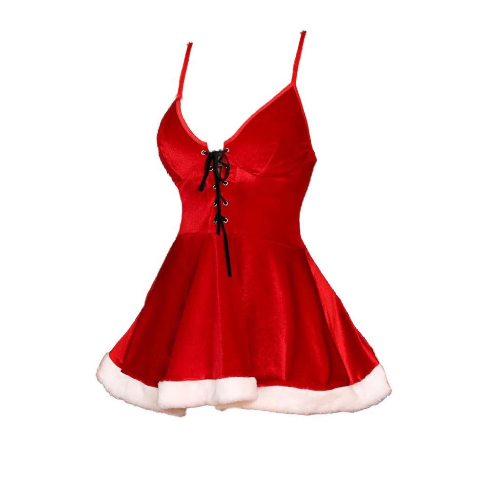 New Year Christmas Dress Transparent Camisole Nightwear Velvet Pajamas Dress Suit  Gifts