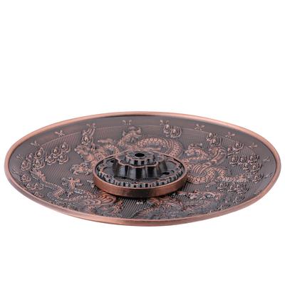 Zinc Alloy Incense Stick Burner Holder Dragon Pattern Censer Plate for Home Temple(Red Bronze)