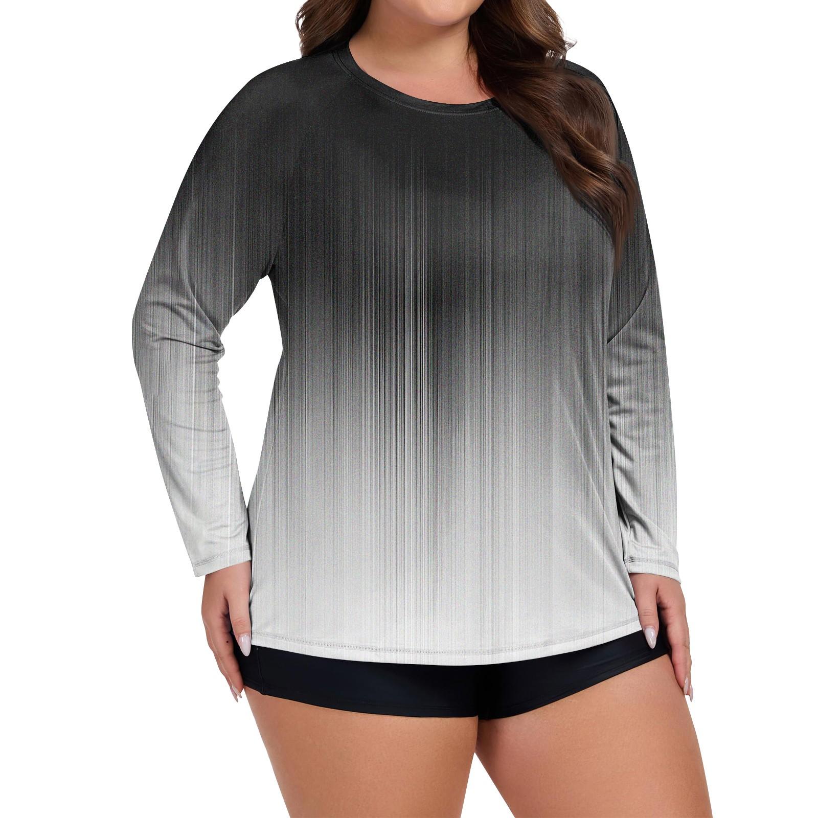 

Женский купальник с длинным рукавом большого размера с принтом, солнцезащитная куртка, быстросохнущий топ для хайкинга XXXL чёрный