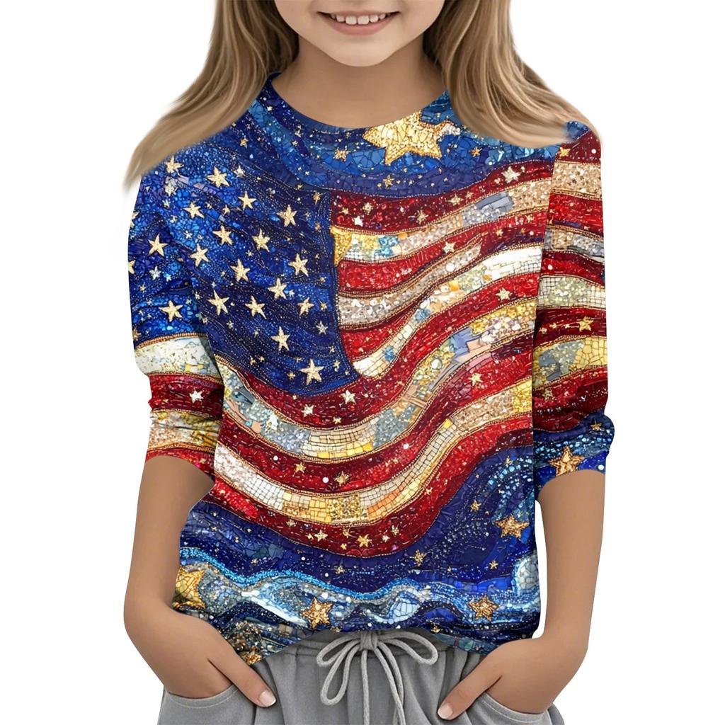 Children's Fashion Printed Round Neck Three-quarter Sleeve Top Casual T-shirt