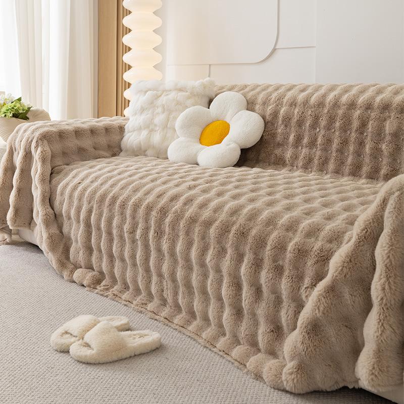 Furry Rabbit Plush Sofa Cover New Anti-Slip Cover Anti-Cat Scratch Sofa Cover Cushion Blanket