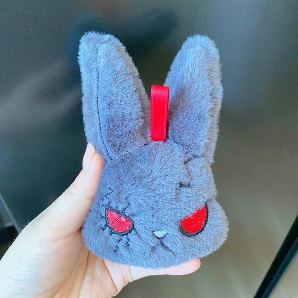 Soft Gothic Rabbit Fluffy Stitched Bunny Bag Pendant Halloween Plushie Teens серый