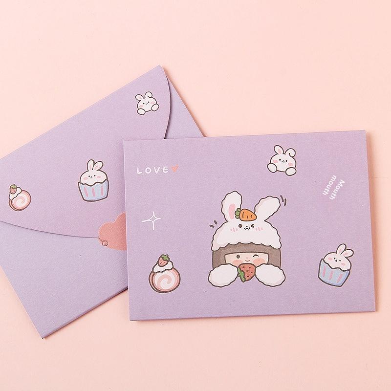 10Pcs Bear Rabbit Blessing Thank Envelope Ins Cartoon Decoration Letter Paper Foldable Beautiful Cartoon Greeting Card